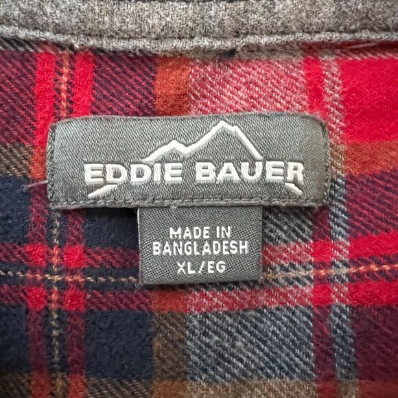 Eddie Bauer Shirt Men XLarge Red Gray Plaid Flannel Button Up Campcore Cabincore - Picture 6 of 7